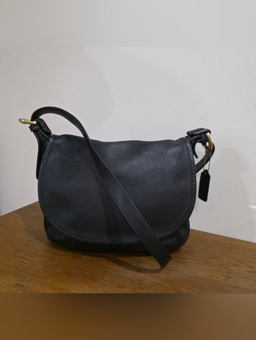 Vintage Coach Black Leather Crossbody Bag